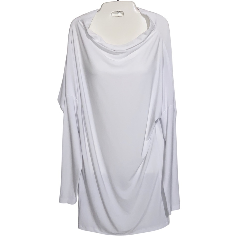 Norma Kamali Dress Womens Small Eu 36 White Draped Dolman Sleeve Cowl Stretch